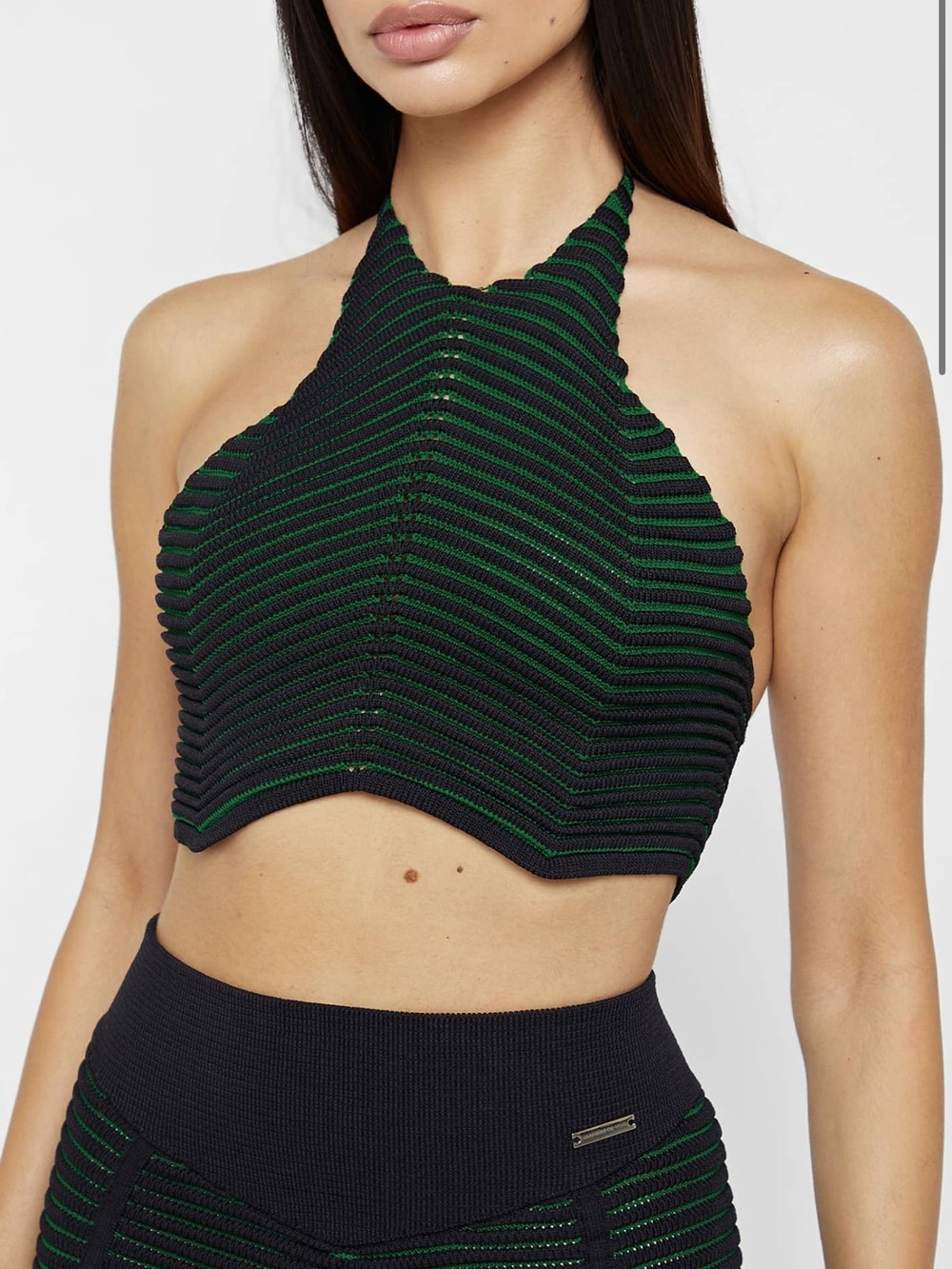 Maniere De Voir Black and Green Halter Crop Top - Picture 2 of 5